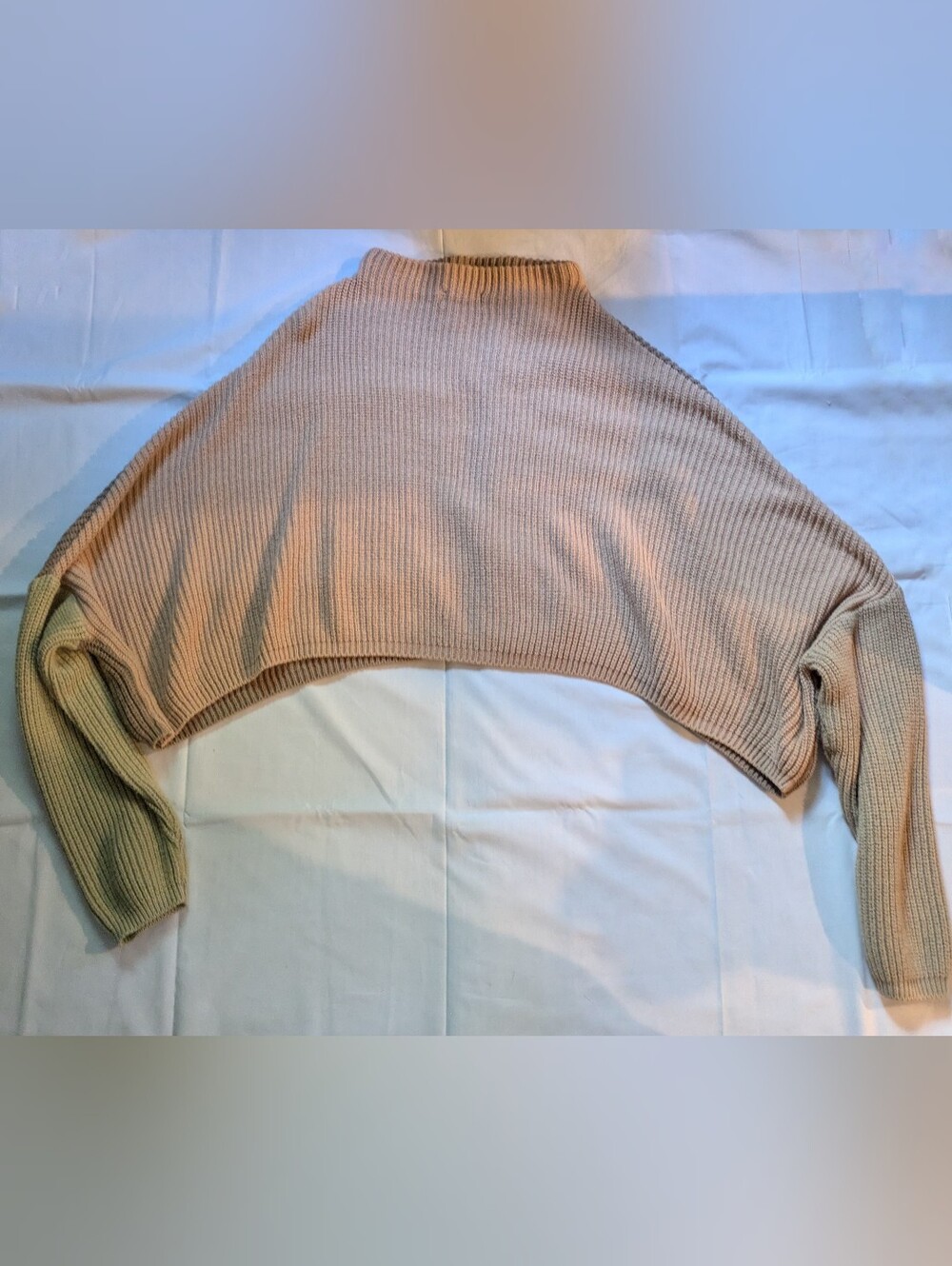 Beige PrettyLittleThing Colorblock Knit Mock Neck Long Sleeve Cropped Sweater